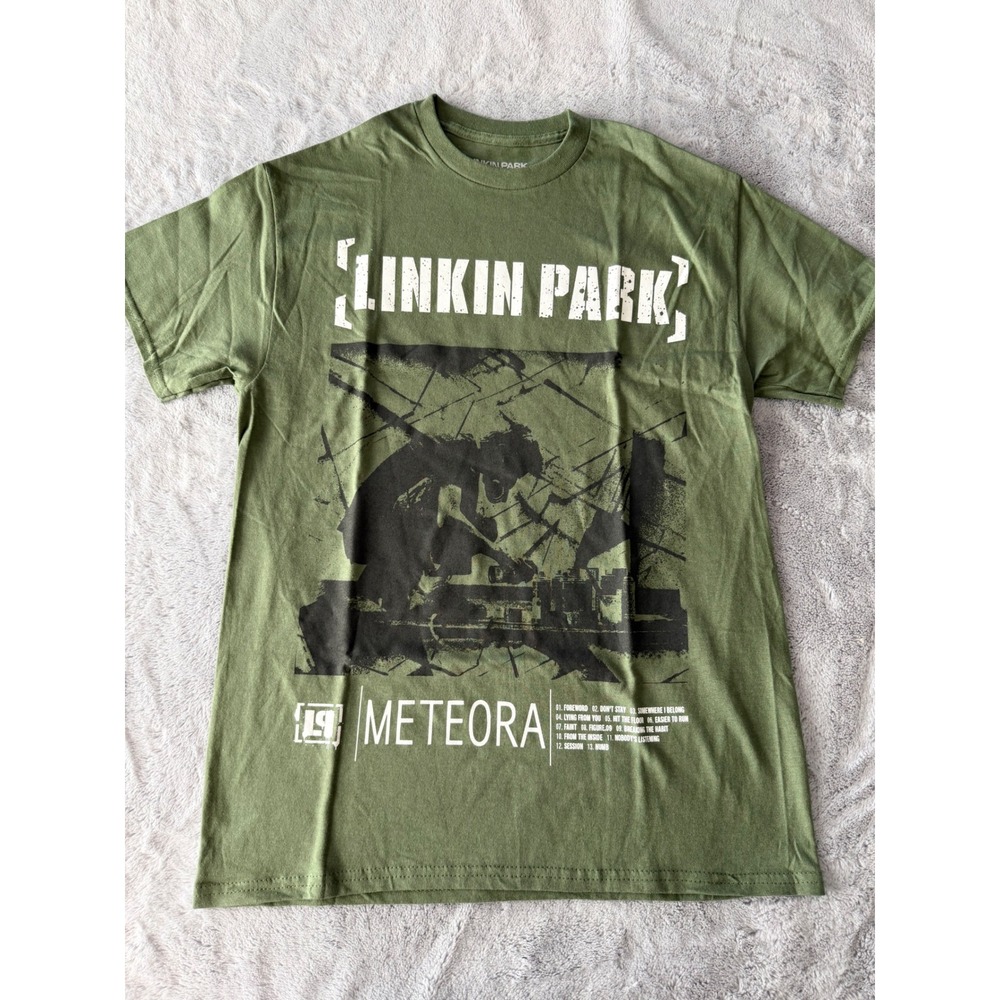 NWOT Linkin Park Meteora Album Graphic T-Shirt Mens Large Olive Green Band Tee